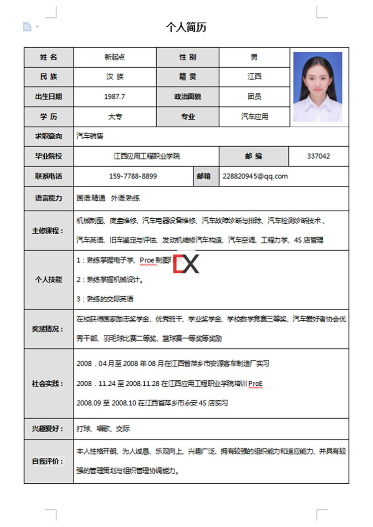汽车销售顾问简历模板封面