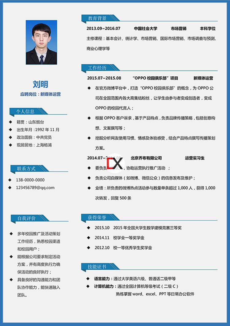 新媒体运营简历模板封面