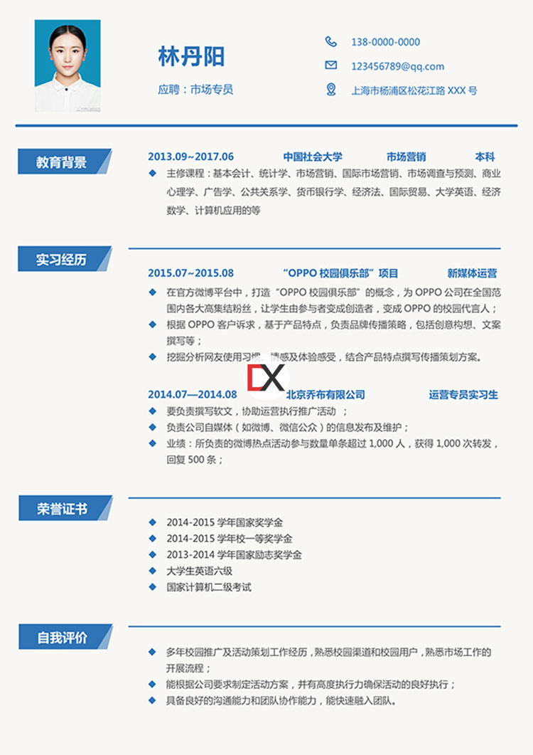 市场专员简历模板封面