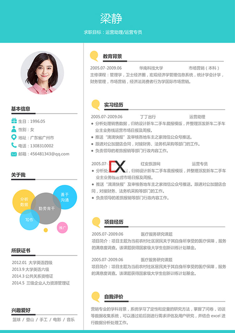 运营助理/运营专员简历模板封面
