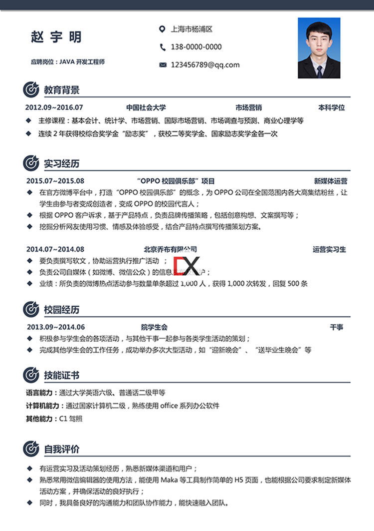 Java开发工程师简历模板封面